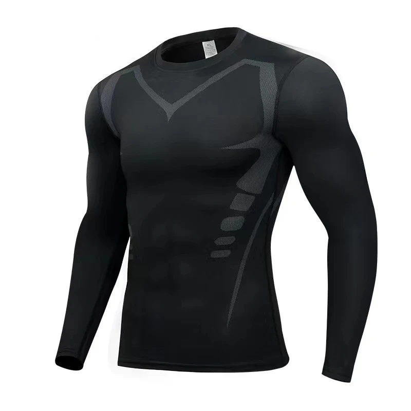 T Shirt Tight Fit - Męska koszulka sportowa z długim rękawem,